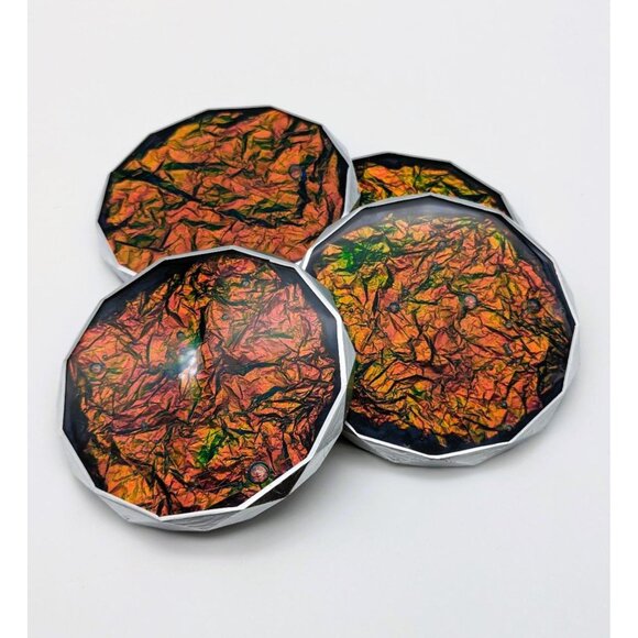 Iridescent Coasters Color Changing Silver Diamond Edge Handcrafted NEW - Picture 1 of 7